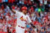St. Louis Cardinals' Yadier Molina reacts after hitting an RBI-single during the eighth inning in Game 4 of a baseball National League Division Series against the Atlanta Braves, Monday, Oct. 7, 2019, in St. Louis. (AP Photo/Jeff Roberson)