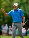 Steve Stricker waves to the crowd on the eighth green during the second round of the U.S. Senior Open golf tournament Friday, June 28, 2019, in South Bend, Ind. (Michael Caterina/South Bend Tribune via AP)