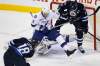 JOHN WOODS / WINNIPEG FREE PRESS
Winnipeg Jets forward Bryan Little (18) blows a shot past teammate Andrew Ladd, Tampa Bay Lightning defenceman Eric Brewer and goaltender Cedrick Desjardins during the first period of an NHL game at the MTS Centre on Sunday. The Jets held on to win 3-2.