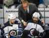 David Zalubowski / The Associated Press files
Winnipeg Jets head coach Paul Maurice, top, confers with right wing Drew Stafford, front left, and centre Mathieu Perreault while facing the Colorado Avalanche in the first period of Saturday's game in Denver.