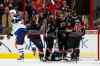 Karl B DeBlaker / The Associated Press
Carolina Hurricanes' Riley Nash, center, celebrates his goal with teammates Noah Hanifin (5), Elias Lindholm (16) , Jordan Staal (11), and Carolina Hurricanes' Victor Rask (49) of Sweden, as Winnipeg Jets' Tyler Myers (57) skates away during the second period of an NHL hockey game, Tuesday, Feb. 16, 2016, in Raleigh, N.C. The Hurricanes won 2-1.