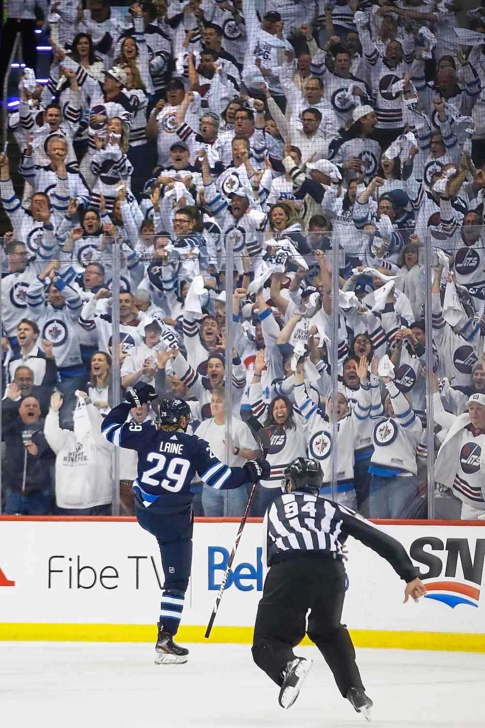 THE CANADIAN PRESS/John Woods
Winnipeg Jets right wing Patrik Laine celebrates scoring against the St. Louis Blues during the first period in Winnipeg on Wednesday.