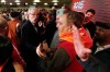 Premier Greg Selinger celebrates his win with supporters at the Manitoba NDP leadership convention in Winnipeg, Sunday, March 8, 2015. THE CANADIAN PRESS/John Woods