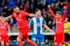 Real Madrid's Benzema, left, celebrates after scoring during a Spanish La Liga soccer match between RCD Espanyol vs Real Madrid during the Spanish La Liga soccer at RCDE stadium in Cornella Llobregat, Spain, Sunday, Jan. 27, 2019. (AP Photo/Joan Monfort)