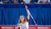 Team Canada skip Chelsea Carey celebrates her win over Scotland during the 17th draw at the women's world curling championship in Swift Current, Sask. Thursday, March 24, 2016. THE CANADIAN PRESS/Jonathan Hayward