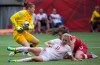 Switzerland's Lara Dickenmann is stopped by Canada goalkeeper Erin McLeod as Canada's Allysha Chapman looks on during the first half of the FIFA Women's World Cup round of 16 soccer action in Vancouver on Sunday, June 21, 2015. Expect another nail-biter as Canada takes on England in Saturday's quarter-final at the Women's World Cup.THE CANADIAN PRESS/Jonathan Hayward