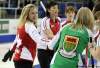 Frank Gunn / The Canadian Press
Team Canada skip Jennifer Jones (left) concedes victory to Saskatchewan skip Amber Holland (right) in the afternoon draw at the 2011 Tournament of Hearts in Charlottetown, PEI on Sunday Feb. 20, 2011. THE CANADIAN PRESS/Frank Gunn