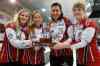 JOHN WOODS / WINNIPEG FREE PRESS
Jennifer Jones, Kaitlyn Laews, Jill OFficer and Dawn McEwen (from left) celebrate winning the Manitoba title, beating Kerri Einarson Sunday.