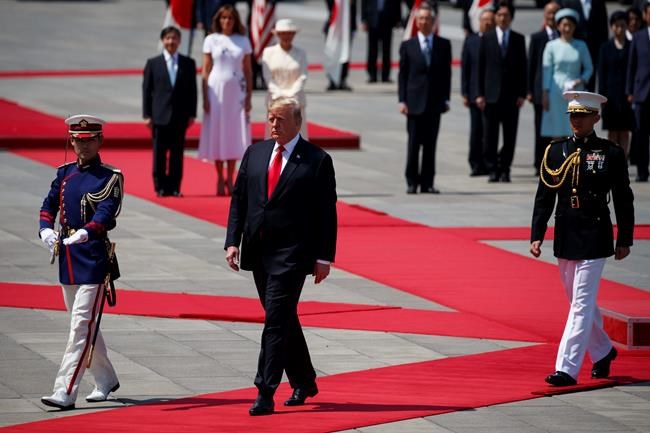 Evan Vucci / The Associated Press
President Donald Trump participates in a welcome ceremony with Japanese Emperor Naruhito and Japanese Empress Masako at the Imperial Palace, Monday, May 27, 2019, in Tokyo. (AP Photo/Evan Vucci)