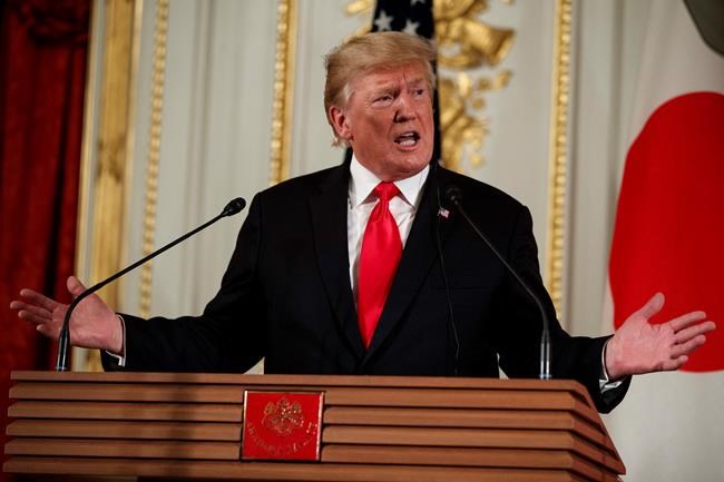 President Donald Trump speaks during a news conference with Japanese Prime Minister Shinzo Abe, at Akasaka Palace, Monday, May 27, 2019, in Tokyo. (AP Photo/Evan Vucci)