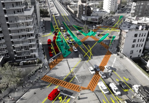 New York City's Vision Zero includes multiple ways to make streets safer, including clearer lane designations and crosswalks, and pedestrian safety islands.