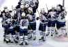 (AP Photo/Nam Y. Huh)
Winnipeg Jets celebrate their overtime win over the Chicago Blackhawks Friday, in Chicago.