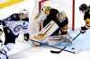 (AP Photo/Gene J. Puskar)
Pittsburgh Penguins goaltender Matt Murray covers the puck before Winnipeg Jets' Mark Scheifele can get his stick on it during the first period in Pittsburgh, Friday.