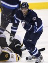 JOHN WOODS / WINNIPEG FREE PRESS
Evander Kane celebrates his goal the against  Boston Bruins during second period NHL action.