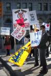 Phil Hossack / Winnipeg Free Press
Protesters gather in front of City Hall during rush hour Tuesday to demand Winnipeg Mayor Sam Katz's resignation.