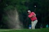 Jim Herman hits the ball from a bunker on the 18th hole during the second round of the Barbasol Championship golf tournament at Keene Trace Golf Club in Nicholasville, Ky., Friday, July 19, 2019. (Ryan C. Hermens/Lexington Herald-Leader via AP)