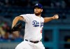 Los Angeles Dodgers starting pitcher Clayton Kershaw throws to an Atlanta Braves batter during the first inning of a baseball game Wednesday, May 8, 2019, in Los Angeles. (AP Photo/Marcio Jose Sanchez)