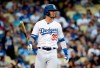 Los Angeles Dodgers' Cody Bellinger steps off the batter's box during the first inning of a baseball game against the San Diego Padres, Friday, July 5, 2019, in Los Angeles. (AP Photo/Marcio Jose Sanchez)