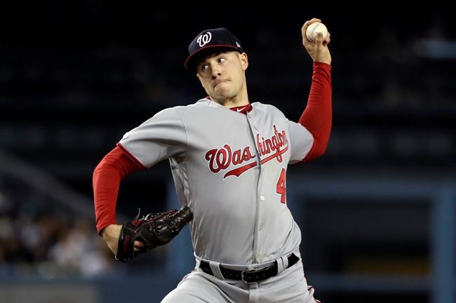 Washington Nationals starting pitcher Patrick Corbin throws to a Los Angeles Dodgers during the third inning of a baseball game Thursday, May 9, 2019, in Los Angeles. (AP Photo/Marcio Jose Sanchez)