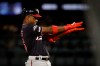 Washington Nationals' Victor Robles celebrates after a double against the Los Angeles Dodgers during the sixth inning in Game 2 of a baseball National League Division Series on Friday, Oct. 4, 2019, in Los Angeles. (AP Photo/Marcio Jose Sanchez)