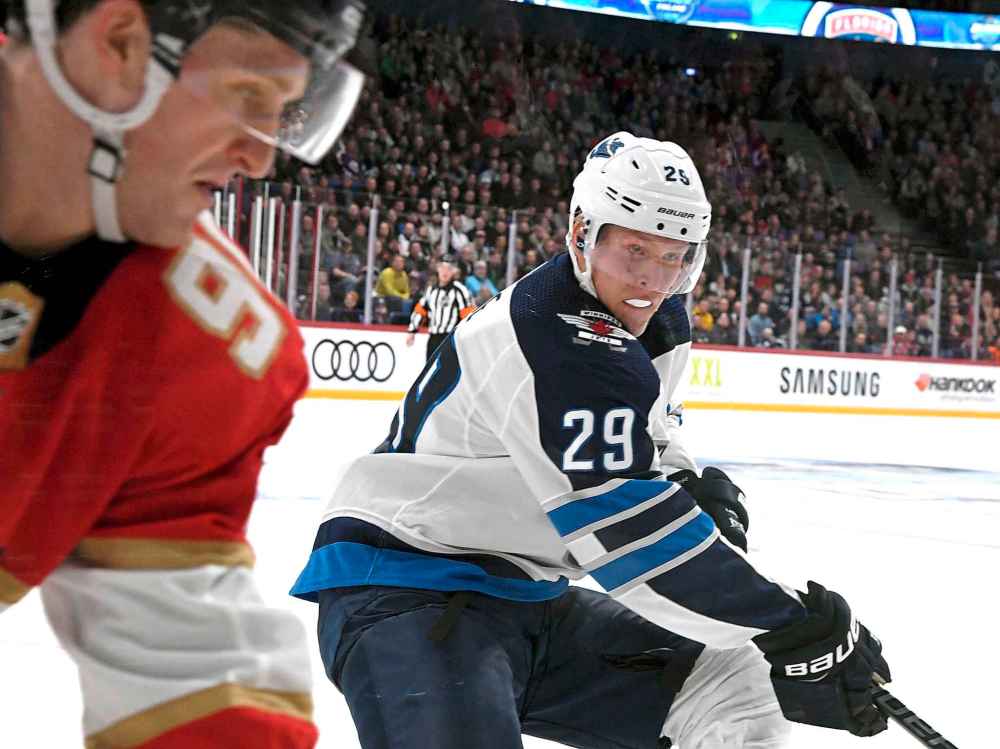 (Martti Kainulainen/Lehtikuva via AP)
Patrik Laine score three goals for the Winnipeg Jets during the NHL Global Series Challenge ice hockey match against the Florida Panthers in Helsinki, Finland on Thursday.