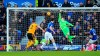 Wolverhampton Wanderers' Leander Dendoncker, left, scores against Everton during the English Premier League soccer match at Goodison Park, Liverpool, England, Saturday Feb. 2, 2019. (Peter Byrne/PA via AP)