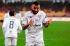 Cagliari's Joao Pedro celebrates after scoring his side's opening goal during the Italian Serie A soccer match between Lecce and Cagliari at the Via del Mare stadium in Lecce, Italy, Monday, Nov. 25, 2019. (Marco Lezzi/ANSA via AP)