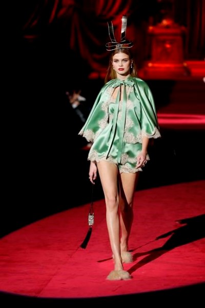 A model wears a creation as part of the Dolce & Gabbana women's Fall-Winter 2019-2020 collection, that was presented in Milan, Italy, Sunday, Feb. 24, 2019. (AP Photo/Antonio Calanni)