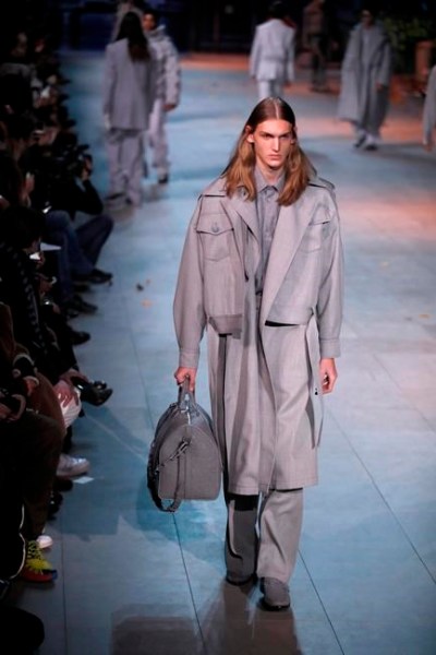 A model wears a creation for the Vuitton men's Fall/Winter 2019/20 fashion collection presented in Paris, Thursday Jan.17, 2019. (AP Photo/Francois Mori)