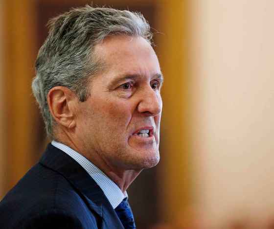 THE CANADIAN PRESS/John WoodsManitoba Premier Brian Pallister speaks during his cabinet shuffle at the Manitoba Legislature in Winnipeg on Wednesday.