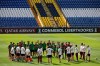 Players of Argentina's River Plate's listen to coach Marcleo Gallardo during a practice session at the Alianza Lima's Club in Lima, Peru, Thursday, Nov. 21, 2019. River Plate will play against Brazil's Flamengo on Saturday in the Copa Libertadores final match. (AP Photo/Martin Mejia)