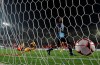 Sri Lanka's goalkeeper Sujan Perera, center, reacts after South Korea's Kim Shin-wook score a goal during their Asian zone Group H qualifying soccer match for the 2022 World Cup at Hwaseong Sports Complex in Hwaseong, South Korea, Thursday, Oct. 10, 2019. (AP Photo/Lee Jin-man)