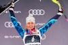 FILE - In this Saturday, Dec. 22, 2018 file photo, Sweden's Frida Hansdotter celebrates on the podium of a ski World Cup women's Slalom race, in Courchevel, France. Olympic slalom champion Frida Hansdotter says on Wednesday, March 6, 2019 she will retire from Alpine skiing‚Äôs World Cup after the finals meeting next week. The 33-year-old has been one of Mikaela Shiffrin‚Äôs biggest rivals since the American star started dominating slalom in the 2012-13 season. (AP Photo/Giovanni Auletta, file)