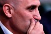 FILE - In this Wednesday, June 13, 2018 file photo, Spanish football president Luis Rubiales gestures during a press conference at the 2018 soccer World Cup in Krasnodar, Russia. A Spanish court is going to decide Thursday, Nov. 14, 2019 whether the Spanish league will be allowed to play the Villarreal-Atletico Madrid game in the United States next month. The league accuses the Spanish soccer federation of unfair competition for not giving its approval for the game scheduled for Dec. 6. The dispute is the latest between league president Javier Tebas and federation president Luis Rubiales, two outspoken figures in Spanish soccer who have been at odds over a series of issues. (AP Photo/Manu Fernandez, file)