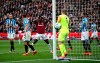 West Ham United's Michail Antonio, center, rues a missed chance during during the English Premier League soccer match between West Ham United and Huddersfield Town at London Stadium in London, Saturday, March 16, 2019. (John Walton/PA via AP)