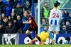 Bournemouth's Dan Gosling celebrates scoring his side's first goal of the game during their English Premier League soccer match against Brighton & Hove Albion at the AMEX Stadium, Brighton, England, Saturday, April 13, 2019. (Gareth Fuller/PA via AP)