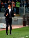 Lazio's coach Simone Inzaghi shouts instructions from the sidelines during the Italian Serie A soccer match between SS Lazio and Empoli FC at Olimpico stadium in Rome, Thursday, Feb. 7, 2019. (Maurizio Brambatti/ANSA via AP)