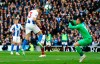 Brighton & Hove Albion's Pascal Gross, center left, scores his side's first goal of the game during their English Premier League match against Newcastle United at the AMEX Stadium, Brighton, England, Saturday, April 27, 2019. (Gareth Fuller/PA via AP)