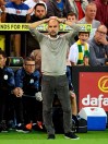 Manchester City manager Pep Guardiola looks dejected on the touchline during the English Premier League soccer match between Norwich City and Manchester City at Carrow Road, Norwich, England, Saturday, Sept. 14, 2019. (Joe Giddens/PA via AP)