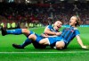 Rochdale's Luke Matheson, right, celebrates scoring his side's first goal of the game during the English League Cup, Third Round soccer match between Manchester United and Rochdale at Old Trafford, Manchester, England, Wednesday, Sept. 25, 2019. (Richard Sellers/PA via AP)