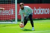 Liverpool goalkeeper Alisson takes part in a training session at the Liverpool soccer team media open day, in Liverpool, England, Tuesday, May 28, 2019, ahead of their Champions League Final soccer match against Tottenham on Saturday in Madrid. (AP Photo/Rui Vieira)