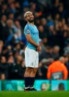 Manchester City's Sergio Aguero reacts after the final whistle for them to be defeated on away goals and knocked out after the Champions League quarterfinal, second leg, soccer match between Manchester City and Tottenham Hotspur at the Etihad Stadium in Manchester, England, Wednesday, April 17, 2019. (AP Photo/Dave Thompson)