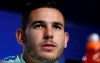 FILE - In this file photo dated Monday, Nov. 5, 2018, Atletico Madrid's Lucas Hernandez during a media conference at Wanda Metropolitano stadium in Madrid, Spain. Atletico Madrid has said in a statement Thursday Dec. 20, 2018, that a rumours in the Spanish media linking France defender Lucas Hernandez to a move to Bayern Munich are false. (AP Photo/Manu Fernandez, FILE)