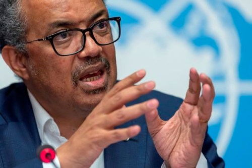FILE - In this Thursday, March 14, 2019 file photo, Tedros Adhanom Ghebreyesus, Director-General of the World Health Organization (WHO) speaks at the European headquarters of the United Nations in Geneva, Switzerland about the update on WHO Ebola operations in the Democratic Republic of the Congo (DRC). Internal documents by The Associated Press show the World Health Organization spent nearly $192 million on travel last year, with staffers sometimes breaking the rules by flying in business class, booking expensive last-minute tickets and traveling without the required approvals.(Martial Trezzini/Keystone via AP, File)