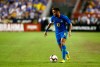 FILE - In this file photo dated Tuesday, Sept. 11, 2018, Brazil forward Neymar dribbles the ball in the first half of a soccer match against El Salvador, in Landover, USA. PSG has taken exception to a questionnaire by RTL radio, asking soccer fans if they think Neymar causes his own injury problem with a provocative style of play. Paris Saint-Germain attacking star Neymar is recovering from his third injury in the last 12 months. (AP Photo/Patrick Semansky, FILE)