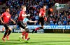Manchester United's Phil Jones, right, goes for the ball during the English Premier League soccer match against Huddersfield Town at the John Smith's Stadium, Huddersfield, England,Â Sunday May 5, 2019. (Anthony Devlin/PA via AP)