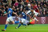 West Ham United's Xande Silva, right, in action with Birmingham City's Wes Harding during the English FA Cup, third round soccer match at London Stadium, England, Saturday Jan. 5, 2019. (Steven Paston/PA via AP)