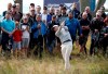 Denmark's Lucas Bjerregaard hits out of the rough on the 1st hole during the Scottish Open golf tournament at The Renaissance Club, in North Berwick, Scotland, Friday July 12, 2019. (Jane Barlow/PA via AP)