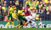 Aston Villa's Wesley scores his side's first goal of the game during the English Premier League soccer match at Carrow Road, Norwich, England, Saturday Oct. 5, 2019. (Joe Giddens/PA via AP)