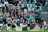Newcastle United's Ayoze Perez, right, celebrates scoring his side's first goal of the game against Southampton during their English Premier League soccer match at St James' Park in Newcastle, England, Saturday April 20, 2019. (Richard Sellers/PA via AP)